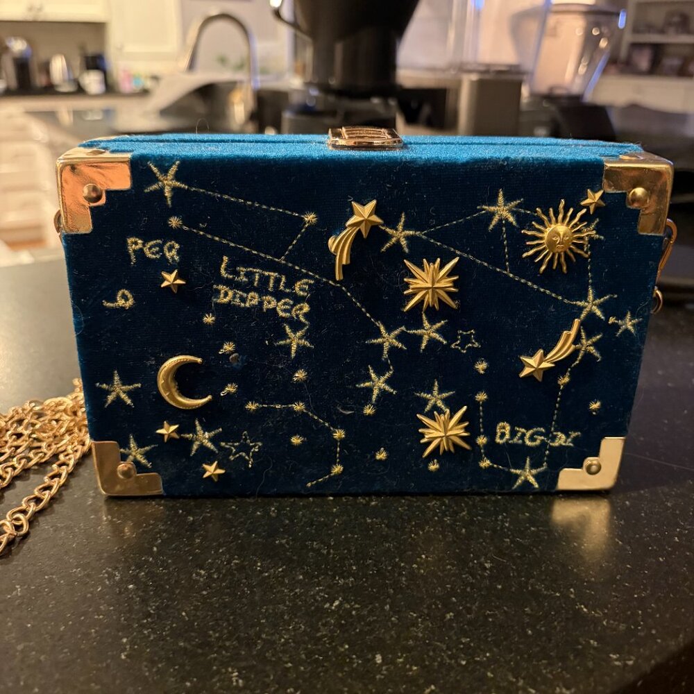 Astronomy / Astrology Purse Velvet Blue with Gold Chain